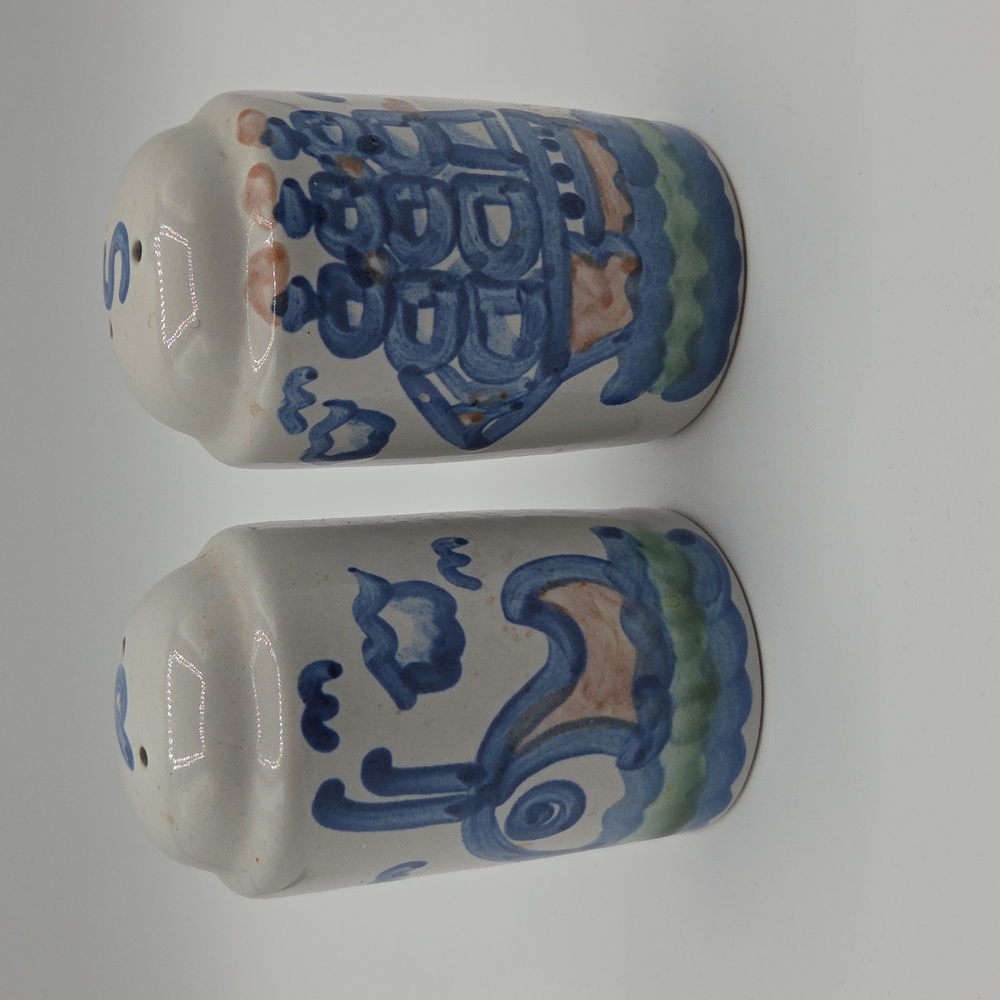 Handcrafted Ceramic Salt and Pepper Shakers - Blue and White